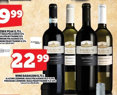 Wino Badagoni 0,75l Alazani czerwone / białe półsłodkie 10,5-11,5% / Pirosmani czerwone / białe półwytrawne 11,5-12% promocja w TOPAZ