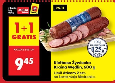 Kiełbasa Żywiecka 600 g 1+1 GRATIS promocja w Biedronka