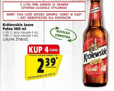 Piwo Królewskie Jasne Pełne promocja w Prim Market