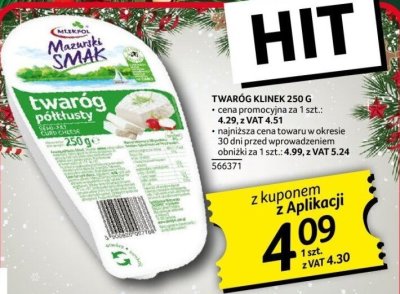 Twaróg Kliniec 250g promocja w Selgros