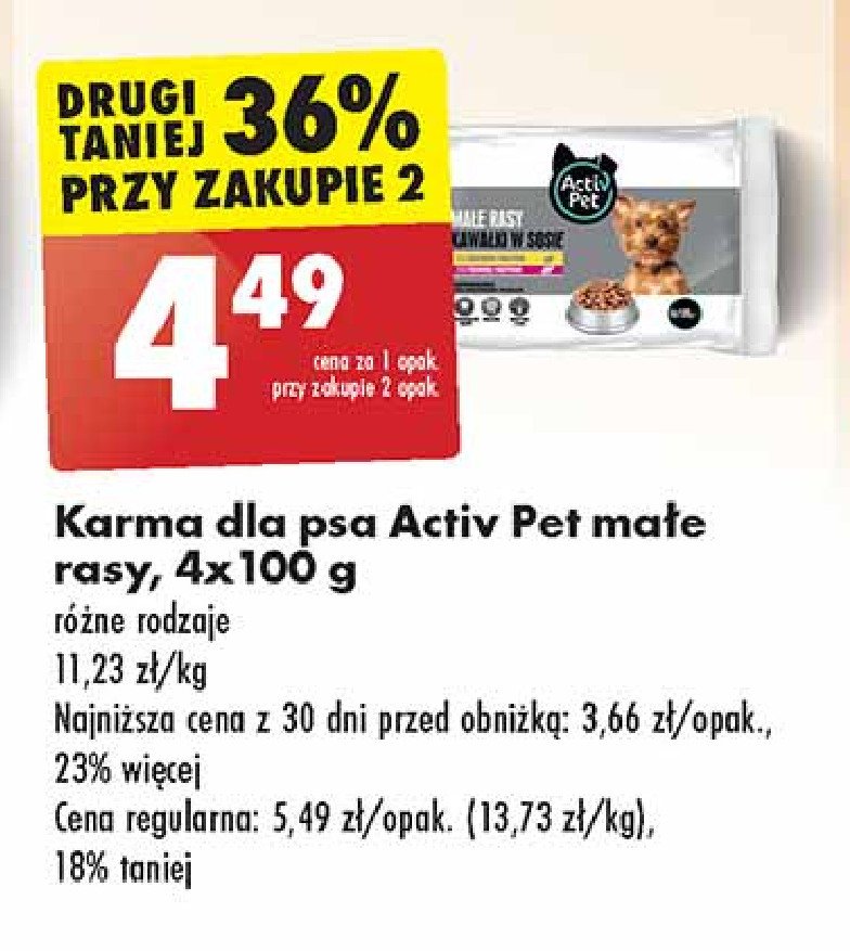 Karma dla psa kawałki w sosie małe rasy 2x z indykiem z marchewką + 2x z jagnięciną i drobiem Activ pet promocja