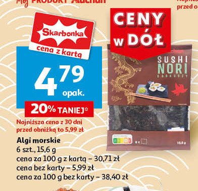 Algi morskie sushi nori Auchan różnorodne (logo czerwone) promocja