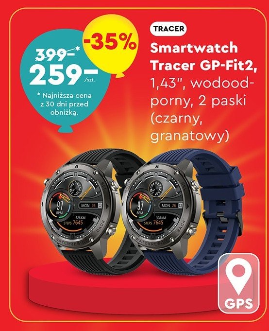 Smartwatch gp-fit 2 czarny Tracer promocja w Biedronka