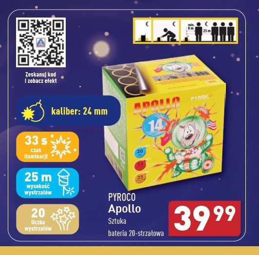 Bateria 20 strzałów apollo Pyroco promocja w Aldi