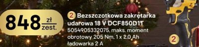 Bezszczotkowa zakrętarka udarowa 18 V DCF850D1T  promocja w Castorama