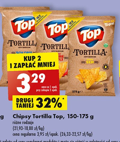 Chipsy tortilla o smaku serowym Top (biedronka) promocja