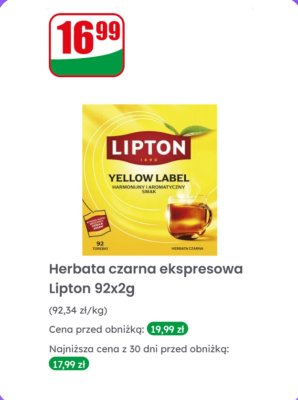 Herbata czarna ekspresowa Yellow Label 92 szt. promocja w Dino