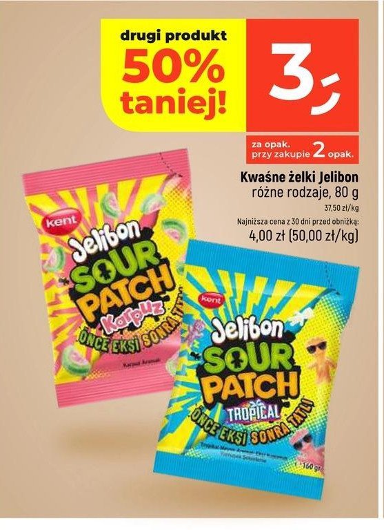 Żelki tropical KENT JELIBON SOUR PATCH promocja w Dealz