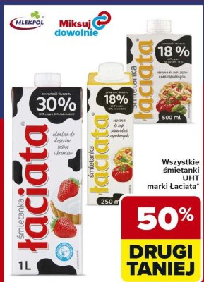 Śmietanki UHT marki Łaciata różne rodzaje promocja w Carrefour