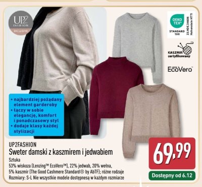 Sweter damski z kaszmiren i jedwabiem UP2FASHION promocja w Aldi