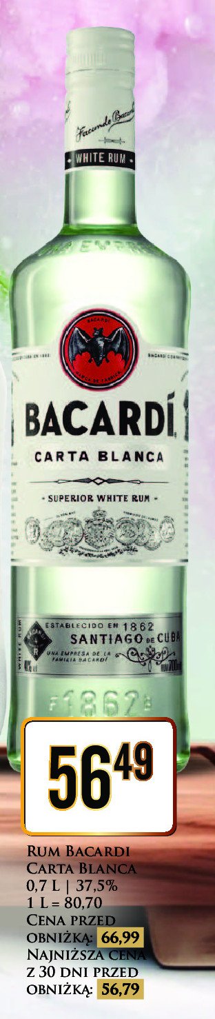 Rum Bacardi carta blanca promocja w Dino