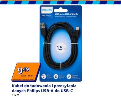 Kabel do ładowania i przesyłania danych Philips USB-A do USB-C promocja w Action