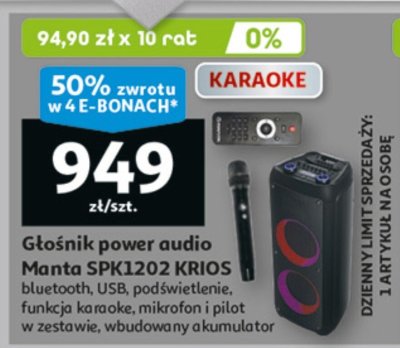 Głośnik power audio Manta SPK1202 KRIOS promocja w Auchan