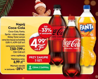 Napój Coca-Cola, Fanta, Sprite różne rodzaje, Kinley Tonic Lemon promocja w Żabka