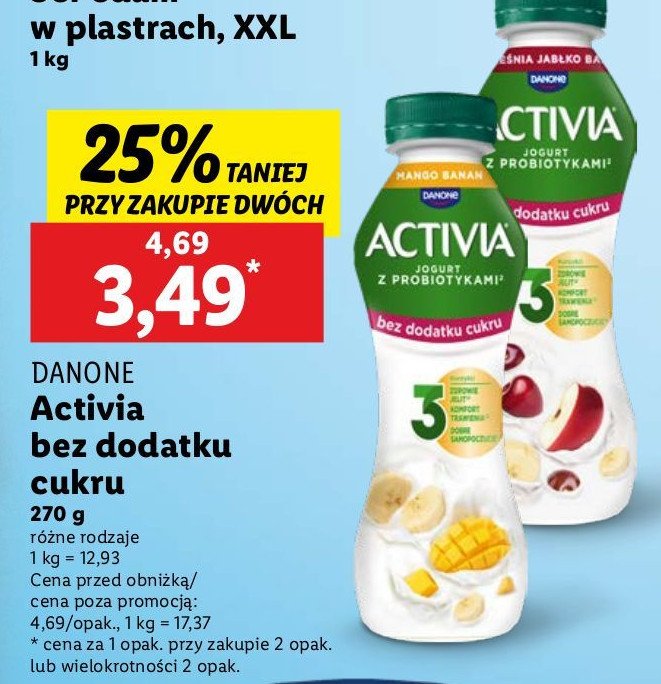 Jogurt bez cukru mango-banan Danone activia promocja w Lidl