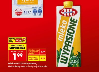 Mleko UHT 2% Wypasione, 1 l promocja w Biedronka