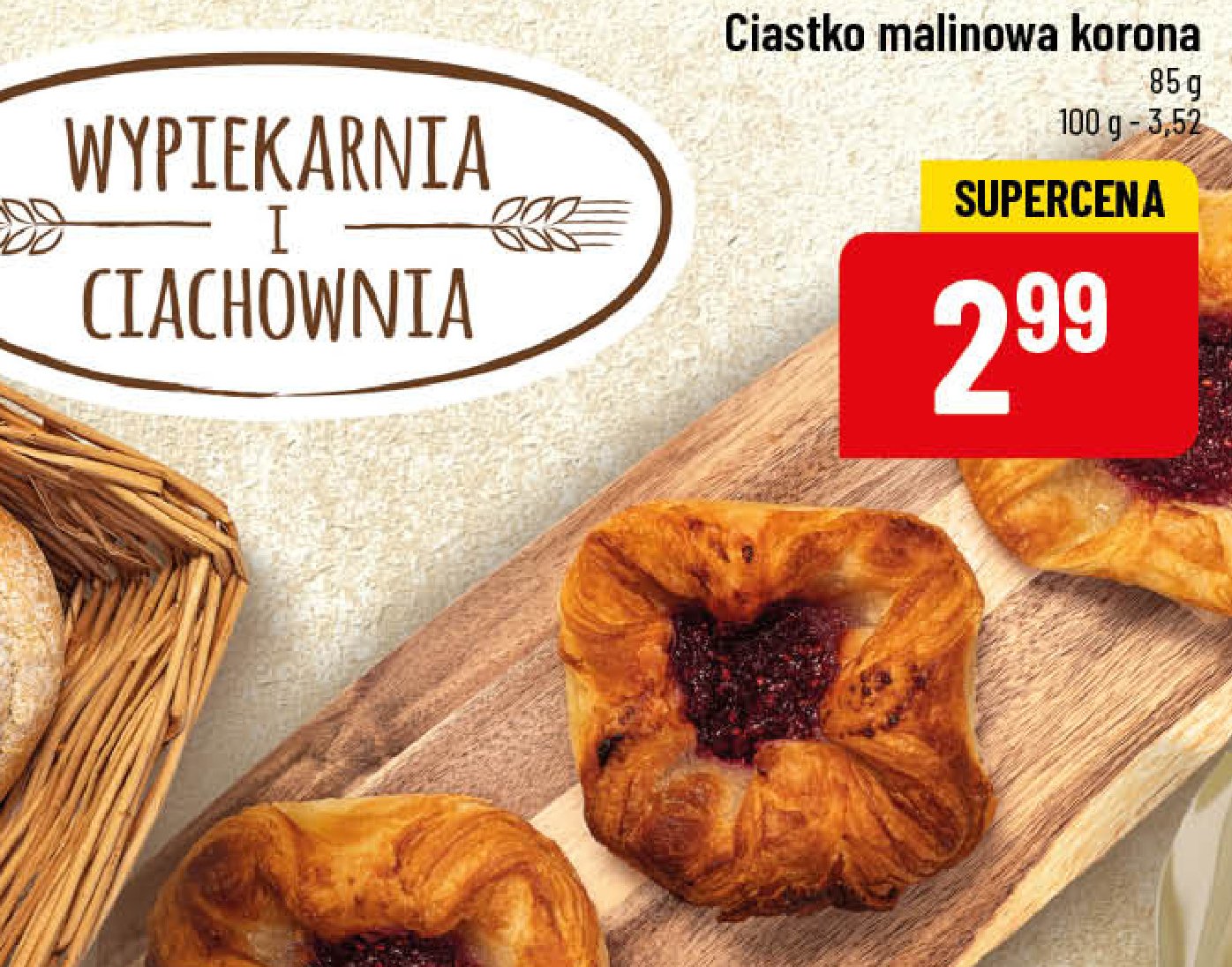 Ciastko malinowa korona Wypiekarnia i ciachownia promocja