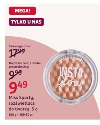Rozświetlacz Miss Sporty, rozświetlacz do twarzy, 5 g promocja w Rossmann