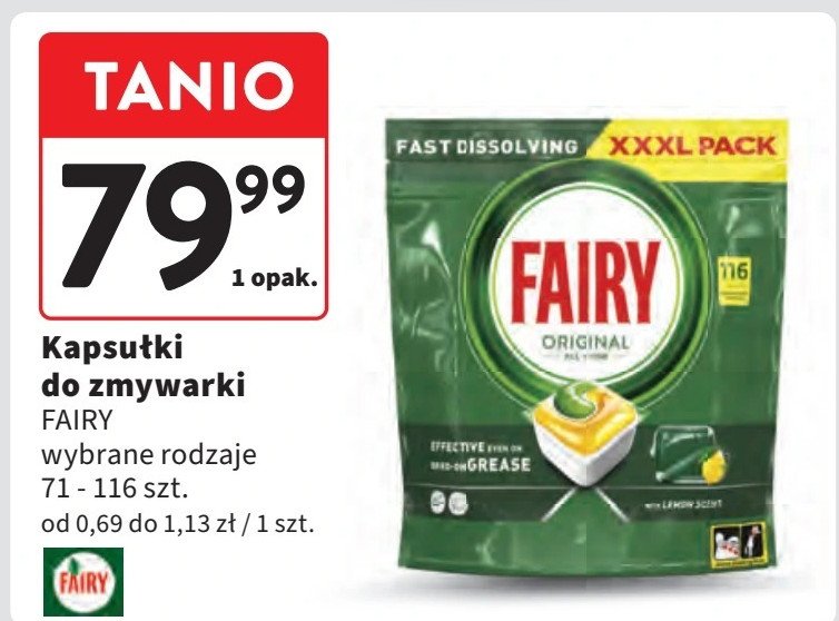 Tabletki do zmywarki lemon Fairy all in 1 promocja w Intermarche