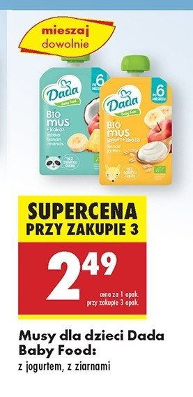 Mus jogurt + zboża banan-jabłko Dada promocja