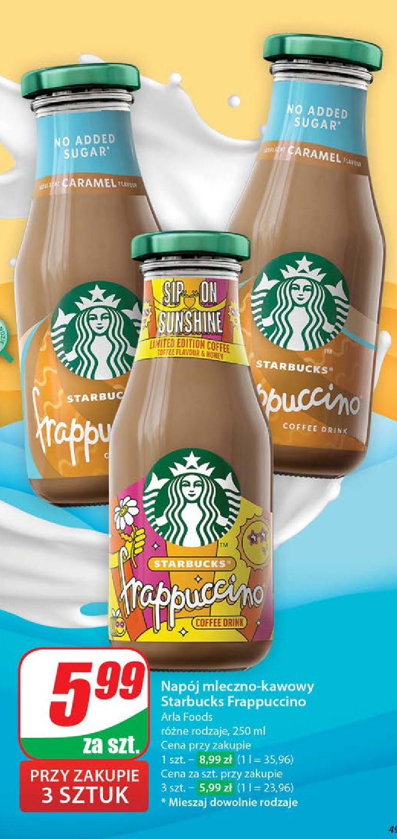 Napój sip on sunshine Starbucks frappuccino promocja w Dino