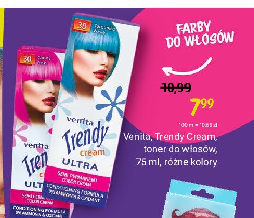 Krem do koloryzacji włosów 38 turquoise wave Venita trendy cream promocja