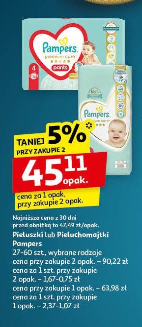 Pieluchomajtki maxi 4 Pampers premium care pants promocja w Auchan