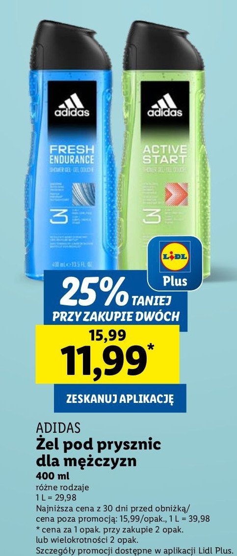 Zel pod prysznic Adidas men fresh enduranc promocja w Lidl