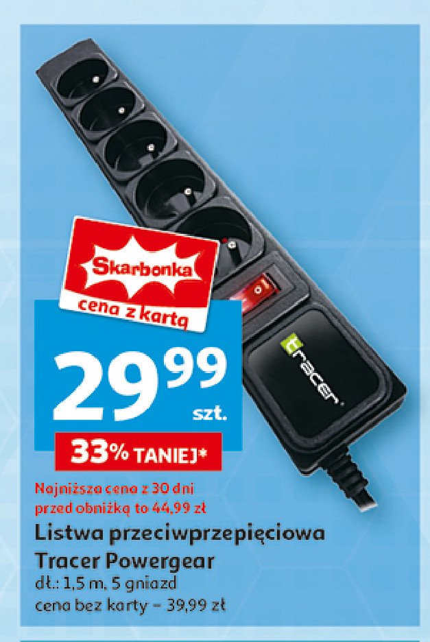 Listwa zasilająca 5 gniazd 1.5 m Tracer promocja