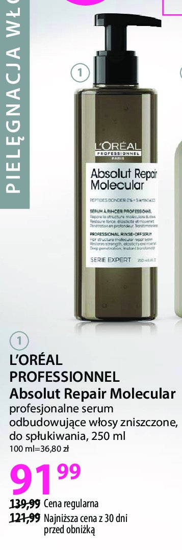 Serum do włosów odbudowujący L'oreal absolut repair molecular promocja w Hebe