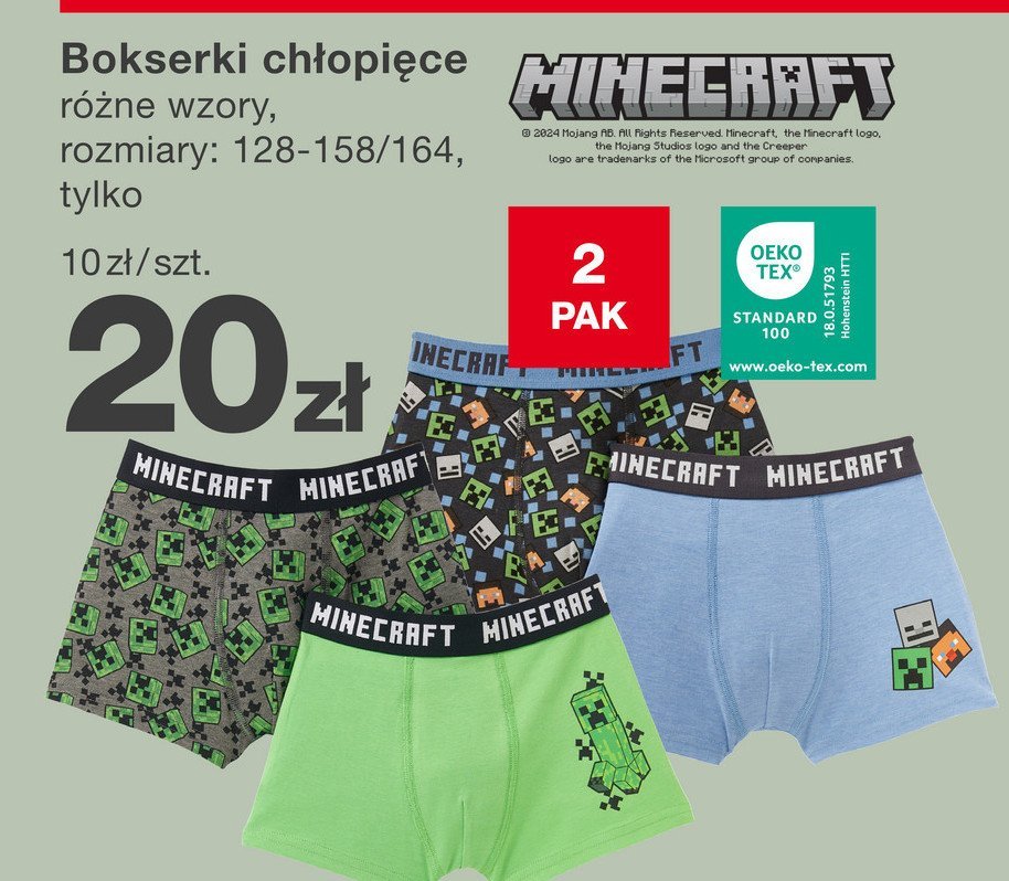 Bokserki chłopięce minecraft 128-158/164 promocja w KiK