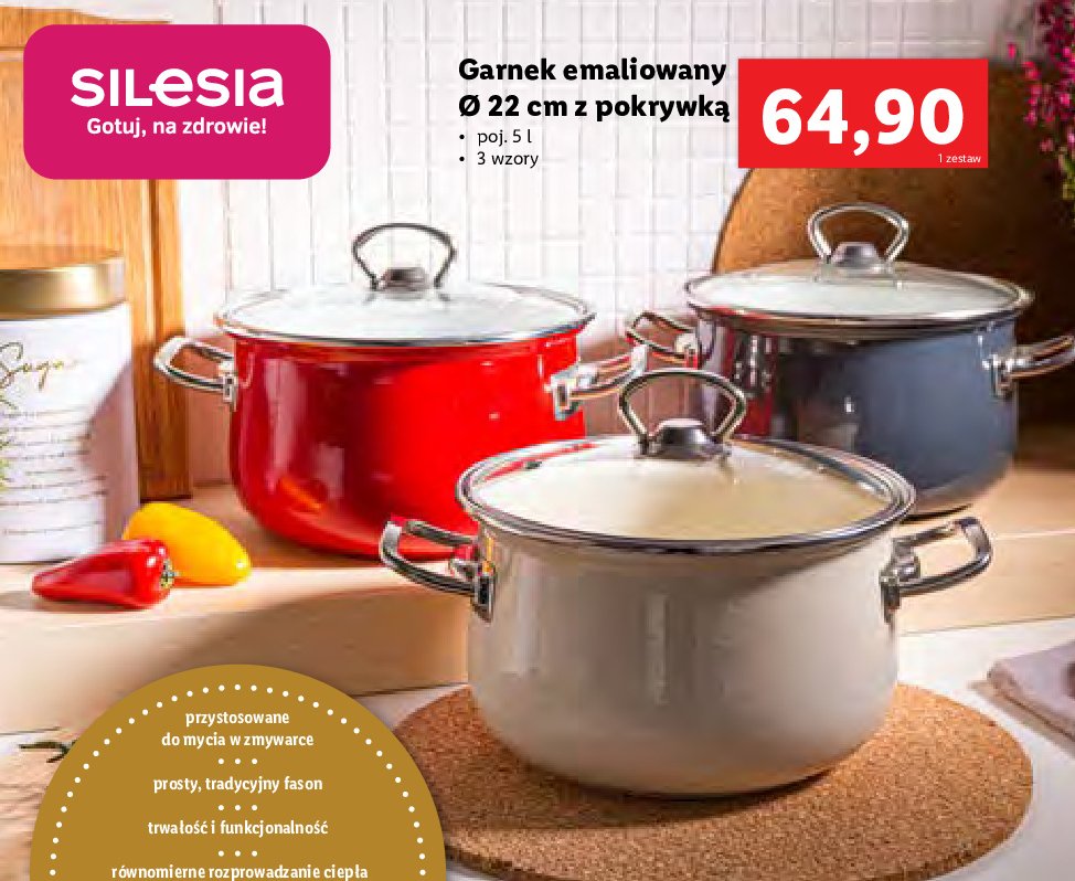 Garnek emaliowany z pokrywk膮 22 cm Silesia (garnki) promocja