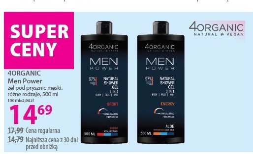 Żel pod prysznic 3w1 4organic men power promocja w Hebe