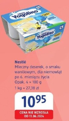 Mleczny deserek Nestlé Yogolino, o smaku waniliowym, dla niemowląt po 6. miesiącu życia promocja w Drogerie DM