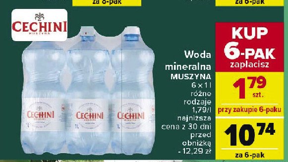 Woda średnionasycona Muszyna cechini promocja w Carrefour Market