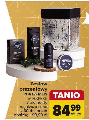 Zestaw w pudełku: żel pod prysznic deep 250 ml + woda po goleniu deep 100 ml + dezodorant deep 50 ml + krem men 150 ml Nivea men zestaw promocja