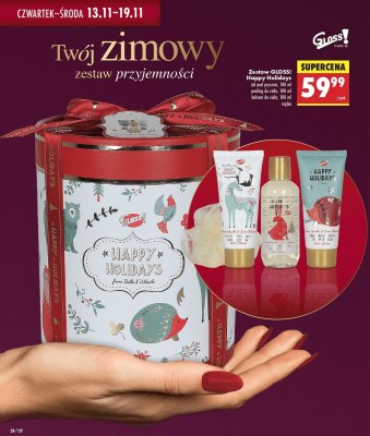 Zestaw GLOSS! Happy Holidays żel pod prysznic, peeling do ciała, balsam do ciała, myjka promocja w Biedronka
