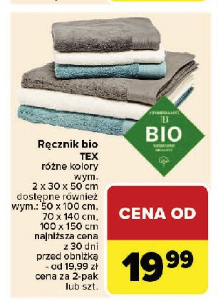 Ręcznik bio 70 x 140 cm Tex promocja w Carrefour