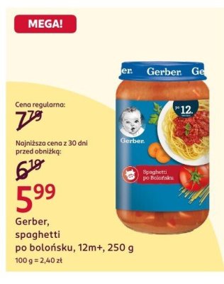 Makaron Gerber, spaghetti po bolońsku, 12m+, 250 g promocja w Rossmann