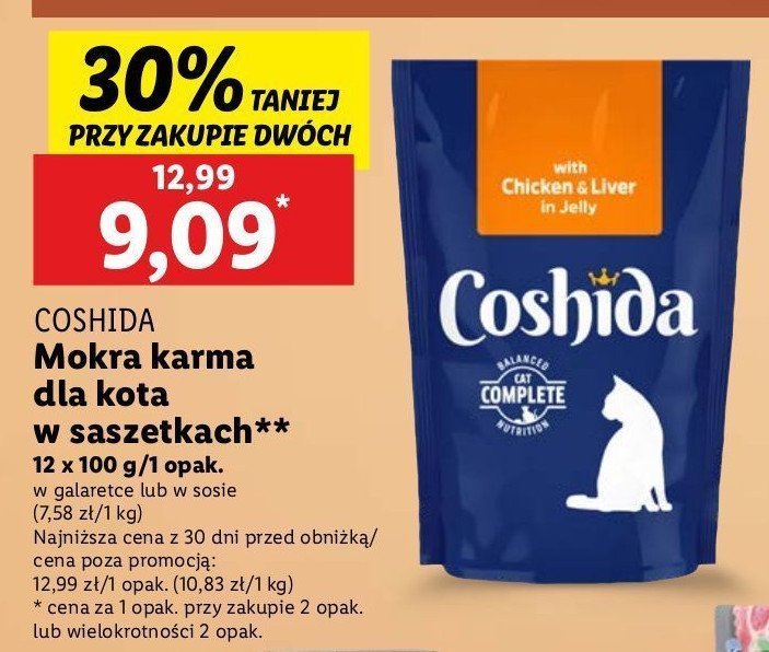 Karma dla kota z kurczakiem i wątróbka Coshida promocja w Lidl