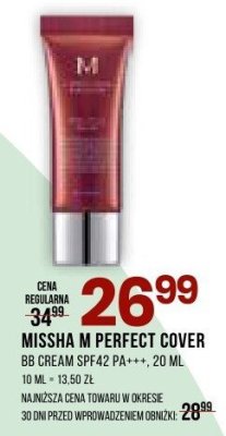 Krem BB MISSHA M PERFECT COVER SPF42 PA+++ promocja w Drogerie Natura