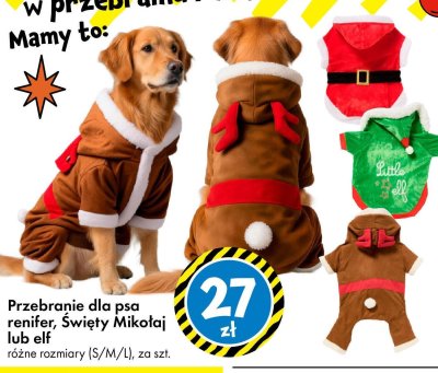 Przebranie dla psa renifer, Święty Mikołaj lub elf promocja w Tedi