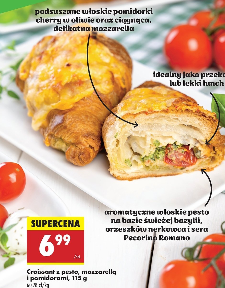 Croissant z pesto mozzarellą i pomidorami promocja w Biedronka