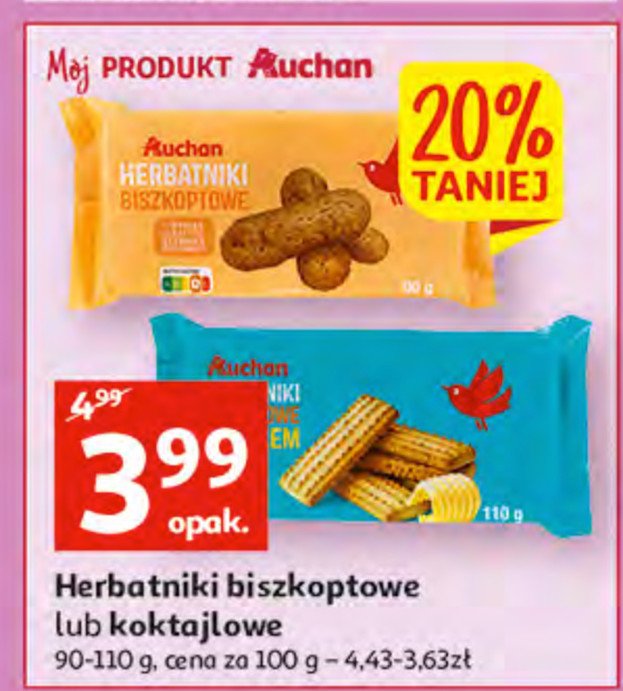 Herbatniki koktajlowe z masłem Auchan różnorodne (logo czerwone) promocja
