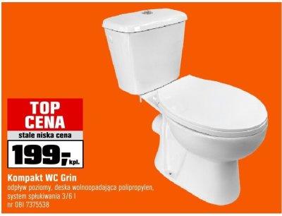 Kompakt WC Grin odpływ poziomy, deska wolnoopadająca polipropylen, system spłukiwania 3/6 l promocja w OBI