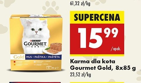 Karma dla kota wołowina + indyk z kaczką + łosoś z kurczakiem + kurczak z wątróbką Purina gourmet gold promocja w Biedronka