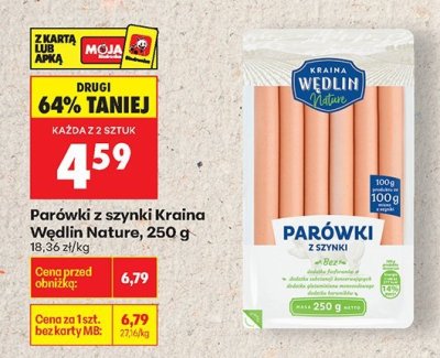 Parówki z szynki Kraina Wedlin Nature 250 g promocja w Biedronka