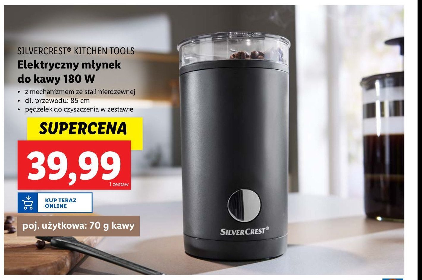 Elektryczny młynek do kawy 180 w Silvercrest promocja