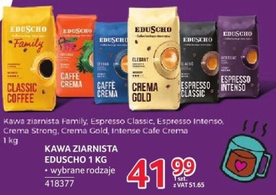 Kawa ziarnista Eduscho Family, Espresso Classic, Espresso Intenso, Crema Strong, Crema Gold, Intense Cafe Crema 1 kg promocja w Selgros