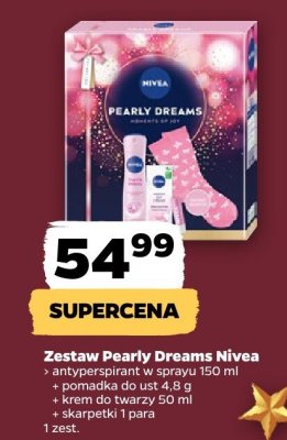 Zestaw Pearly Dreams - antyperspirant w sprayu + pomadka do ust + krem do twarzy + skarpetki  promocja w Netto